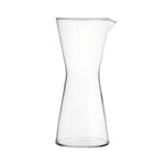 A simple clear crystal carafe that gradually flares out at the top and bottom.