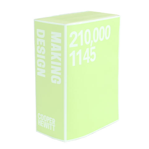 Faintly yellow glow in the dark book cover with white borders. "Making Design" in white san serif font on thick spine and "210,000" and "1145" on front cover