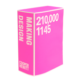 Pink book cover with white borders. "Making Design" in white san serif font on thick spine and "210,000" and "1145" on front cover