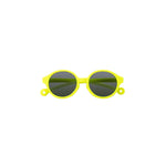 A pair of children's round framed sunglasses in a yellow color.