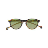 Round-shaped tortoise framed sunglasses with a high nose bridge.