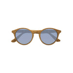 Round framed sunglasses with a cork frame and polarized lens.