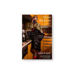 Pious Fashion book cover featuring a moody editorial photograph of a woman wearing luxurious textiles and head scarf, sipping a cup of tea while sitting on a counter in an amber kitchen. Minimal cover title at the upper right of the cover.