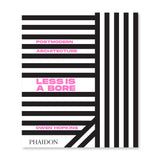 A black and white book cover featuring a horizontal and vertical line display. The title of the books is printed in pink and displayed on the white horizontal lines.
