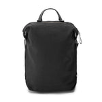 A black medium-sized backpack with black leather top handle