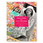 Book cover featuring a gridded collage, set at an angle, of floral patterns, framing a black and white photo of a woman in a sun hat blowing a kiss to camera. An opaque pink rectangle with white title text is overlaid at center.