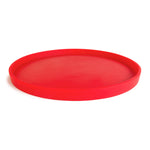 Large bright red round tray with short rim.