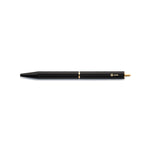 The Black Brassing Portable Ball Point Pen has flat sides for grip, a brass-colored scalloped center seam, a small, brass-colored, ystudio logo, and a narrow, brass end.